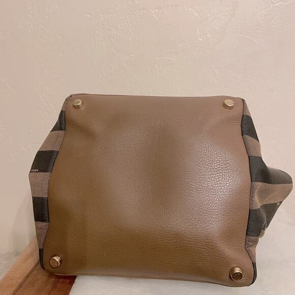 Fendi Foresta Boston Pequin Striped Suede & Leather Box Tote Satchel Bag - Picture 8 of 16